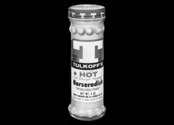 An old 4 oz Tulkoff Horseradish bottle.