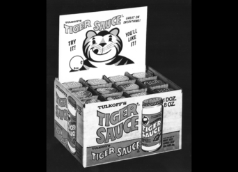 Following the introduction of Tulkoff's Tiger Sauce in the late 1960s, eye-catching tiger-themed POP displays were used.